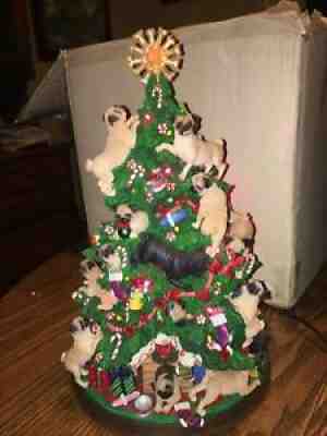 Danbury Mint Pug Dog Lighted Holiday Christmas Tree Rare Holiday Ststue 13â? Used