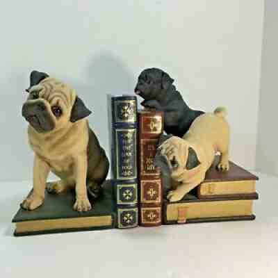 Pair Danbury Mint Pug Dog Bookends Puppy Heavy Rare Find Retired No Box