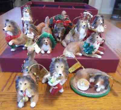 NIB Danbury Mint Sheltie / Shetland Sheepdog Christmas Ornament Set of 12