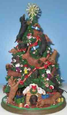 DANBURY MINT DACHSHUND CHRISTMAS TREE WITH LIGHTS MINT CONDITION RETIRED