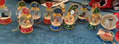 12 Danbury Mint Pug Waterglobes Christmas Tree Ornaments