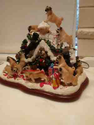 Danbury Mint The Pug Christmas doghouse collectible figure, lights up w/21 pugs