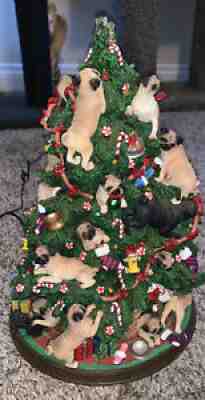 Danbury Mint Pug Dog Christmas Tree Lights Up