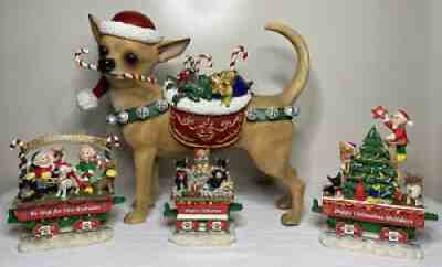 Danbury Mint Christmas Chihuahua Dog Large Figurine & Christmas Express Train