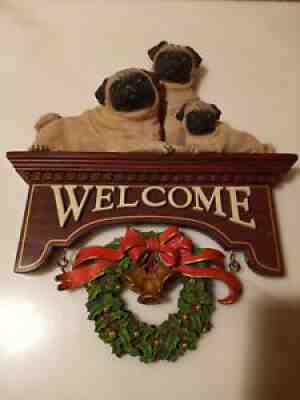 Danbury Mint Pug Welcome Sign w/10 festive, seasonal plaques wall sculpture