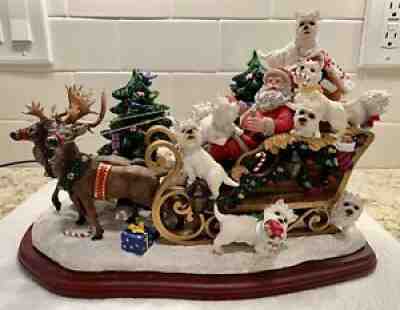 Danbury Mint Light Up Westie (s) on Santaâ??s Sleigh Retired - Mint West Highland