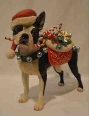 Danbury Mint Christmas Santa Boston Terrier Dog Large Sculpture Figurine RARE
