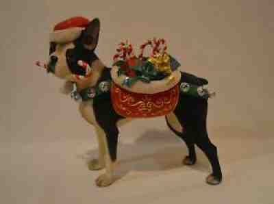 Danbury Mint Christmas Santa Boston Terrier Dog Large Sculpture Figurine RARE
