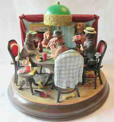 VINTAGE DANBURY MINT POKER PLAYING DOGS DACHSHUNDS FIGURINE LIGHTED FREE SHIP