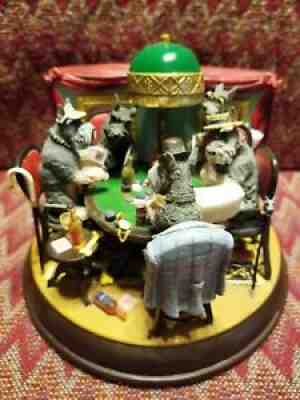 Danbury Mint Poker Playing Schnauzers Lighted Figurine Dogs Light Works