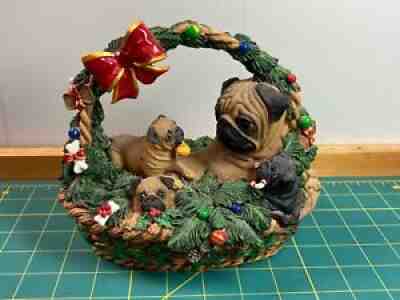 THE DANBURY MINT Christmas Pugs Deck the Paws Figurine Sculpture Dogs