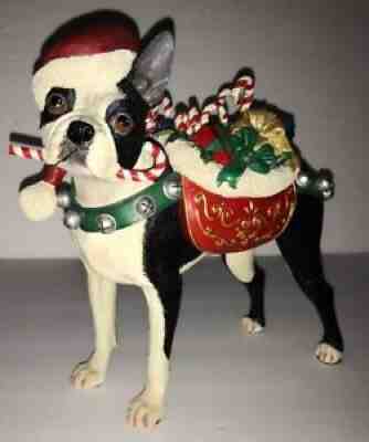 Danbury Mint Christmas Santa Boston Terrier Dog Large Sculpture Figurine