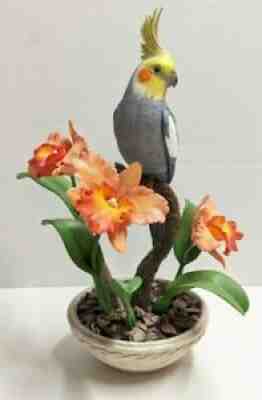 Vintage â??Joyful Companionâ?? By Bob Guge, Cockatiel Orchids Sculpture