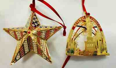 Set of 12 Danbury Mint USA Christmas Collection Ornaments-Gold Plated-2005