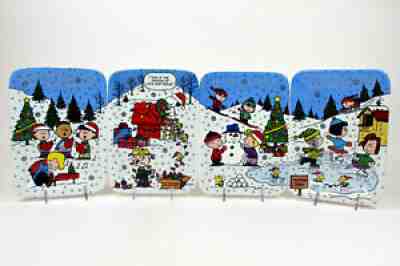 Danbury Mint CHRISTMAS WITH CHARLIE BROWN 8.5" Panoramic Plate Set 4Pc LE