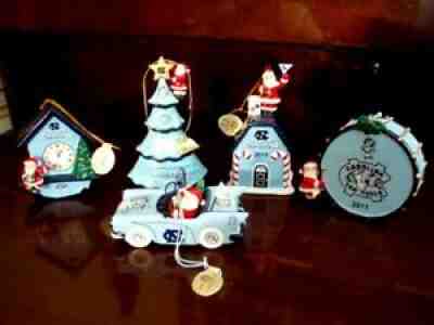 Lot of 5 UNC Tarheels Danbury Mint Christmas Ornaments 2009 2010 2011 2014 2015
