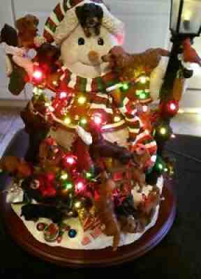 RARE ~ Retired Danbury Mint Dachshund Lighted Snowman Christmas Sculpture.