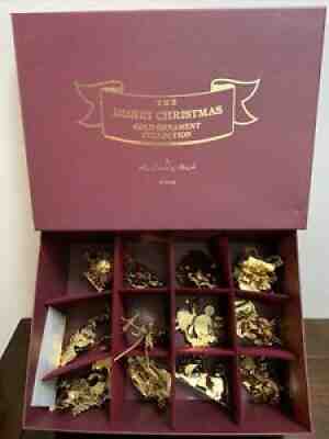 Set of 12 Danbury Mint The Disney Christmas Gold Ornament Collection with Box