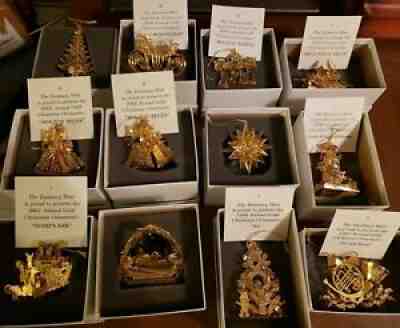 12 Danbury Mint Annual Gold Christmas Ornaments 1996 - 2004/2007 & 09