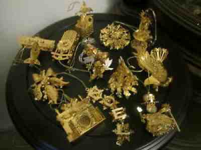 Danbury Mint Assorted Gold Christmas Ornaments Mixed Years Wth Box 36 Ornaments