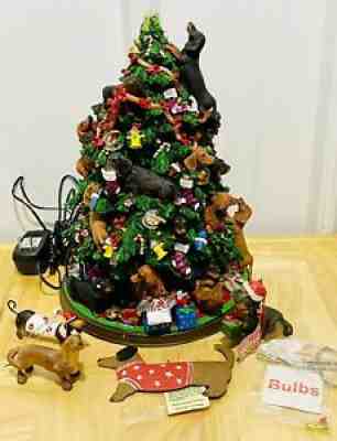 Danbury Mint Dachshund Christmas Tree Lighted Sculpture with Ornaments & Bulbs