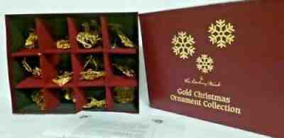 Set of 12 Danbury Mint 2015 Gold Christmas Ornaments with Box