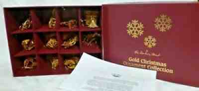 Set of 13 Danbury Mint 2013 Gold Christmas Ornaments with Box