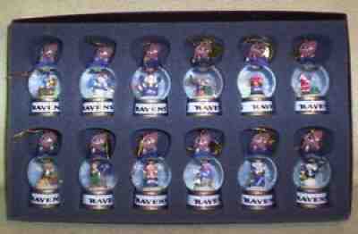 NIB THE DANBURY MINT COMPLETE SET 24 "BALTIMORE RAVENS" NFL SNOW GLOBE ORNAMENTS