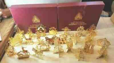 Lot of 24 Vintage Danbury Mint Christmas 23 kt Gold Ornaments 1980s 2 Box Sets