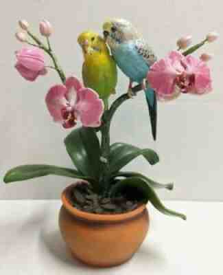 Vintage â??TENDER MOMENTâ?? By Bob Guge, Parakeets and Orchids Sculpture