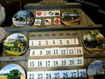 DANBURY MINT COLLECTIBLE JOHN DEER CALENDAR PLATES WITH WOOD BARN CALENDAR ECT