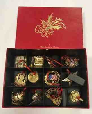 RARE Danbury Mint Patriotic Historical USA Gold Plated 12 Ornament Set In Box