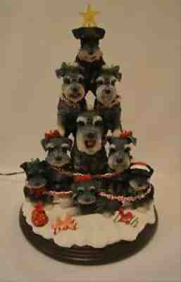 Danbury Mint Miniature Schnauzer Family Christmas Tree Lighted Dog Figurine