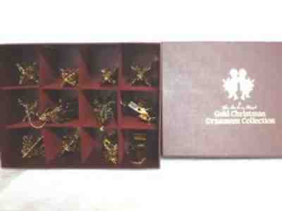 Danbury Mint 1983 Gold Christmas Ornaments Set of 12 with Box