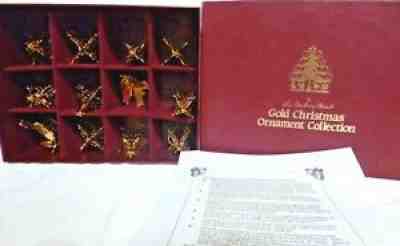 Danbury Mint 1983 Gold Christmas Ornaments Set of 12 with Box