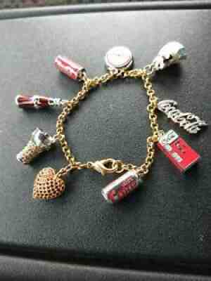 Vintage Coca-Cola Collectable 24k Gold Plated 9 Charm Bracelet Danbury Mint