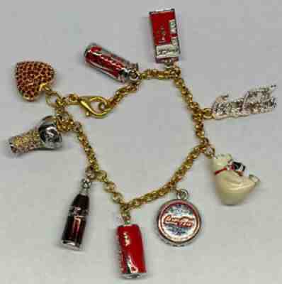 Vintage Coca-Cola Collectable 24k Gold Plated 9 Charm Bracelet Danbury Mint