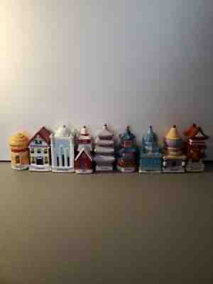 Lot Of 9 Danbury Mint Spices Of The World. Some Small Chips. Garlic Lid Mended.