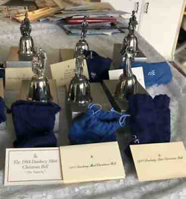 6 Danbury Mint sculpted figures on Christmas bells MIB w bag/ card 1977-1984
