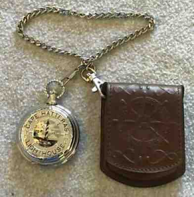 NEW Danbury Mint Cape Hatteras Pocket Watch Chain Leather Pouch, OBX Lighthouse