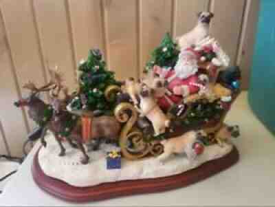 Danbury Mint Lighted Pug Dogs Christmas Sleigh Collectible Figurine