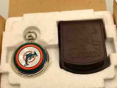 Miami Dolphins Danbury Mint Pocket Watch Set ~FOB Chain Leather Case~