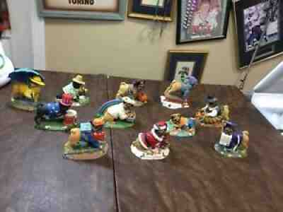 LOT OF 11 PIECES DANBURY MINT DOG PERPETUAL CALENDAR PUG DOG MONTHLY FIGURINE