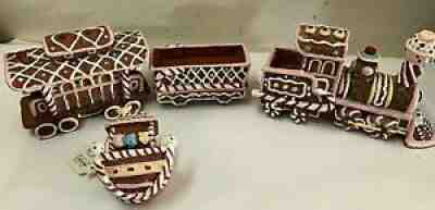 Christmas Ginger Bread Train Engine and 2 Cars With Noah's Ark Ornament