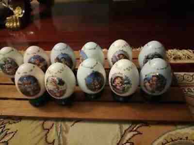 Danbury Mint M.J.Hummel Porcelain Lot of 11 Eggs with Stands 1993-94