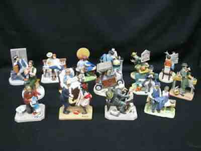 15 Pc. Norman Rockwell Danbury Mint Hand Crafted Porcelain Figurines; 1980s