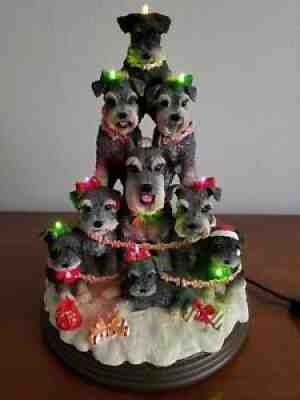 Danbury Mint Miniature Schnauzer Family Christmas Tree Lighted Dog Figurine