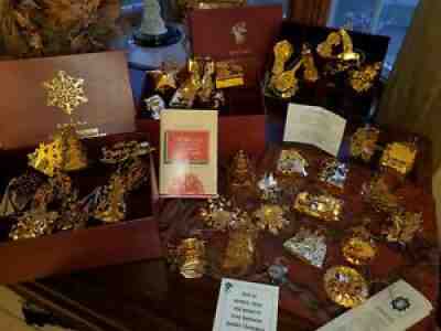 39 EXQUISITE 23K GOLD Danbury Mint Gold Christmas Ornaments NEVER DISPLAYED boxd
