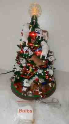 Danbury Mint English Bulldog Christmas Tree w/ Star Top Spare Bulbs Retired RARE
