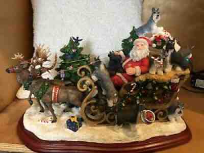 Danbury Mint Miniature Schnauzer light up Christmas sleigh With Original Packing
